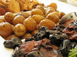 Festive dinner - roasted pork loin, turkey breast and baby potat