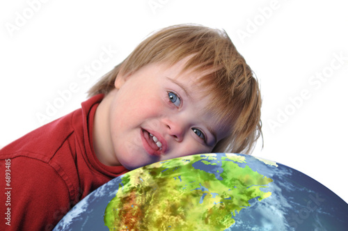 Boy with down syndrome and earth