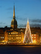 A night view of Stockholms old city with christmas tree