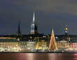 Night view of Stockholms old city with christmas tree Night view of Stockholms old city with christmas tree