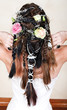 bride with braids and roses