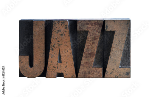Photo: the word 'jazz' in old, ink-stained wood type the word 'jazz' in old, ink-stained wood type
