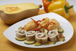 Food,filled meat rolls with pumpkin,mashed potatoes