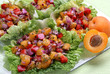Food,choped red pepper,onion and apricots pieces