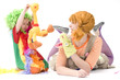 Photo: Big and little clown are playing V Big and little clown are playing V