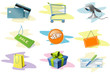 Nine icons connected with shopping and markets