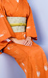 Sitting Pose - Kimono against blue