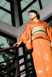 Dramatic Kimono Girl In Contemporary Surroundings 