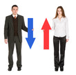 business couple holding arrows