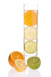 Lemon,orange and lime in glass of water