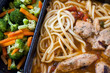 unappealing tv dinner of chicken