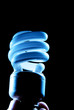 blue hue of cfl lightbulb on black