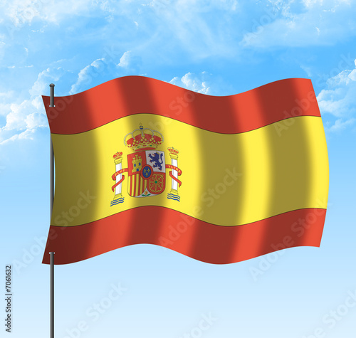 Illustration: Drapeau de l' Espagne , ciel et vent Drapeau de l' Espagne , ciel et vent