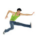 1 Asian man jumping up in the air