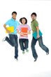 3Asian happy students jumping 