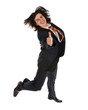 jumping successful young businessman