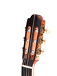 Classical guitar head close up with white background
