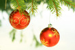 Two christmas balls in a tree