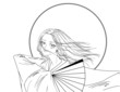 geisha, kimono, fan, moon
