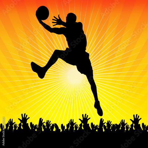 basketball player silhouette. Basketball player and crowd