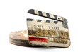 clipboard and cinema reel box isolated on white