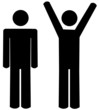 two stick figure men with different expressions