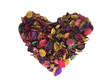 Heart made of dried flower with clean white background