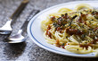 Spaghetti with tomato sauce and mint