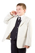 Well-dressed boy like businessman calling at phone