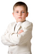 Serious boy like businessman