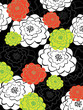 orange and green blooms on black (vector) - illustration