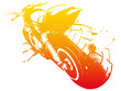 Illustration: Harley on the road - motorbike red and yellow Harley on the road - motorbike red and yellow