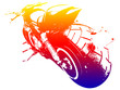 Illustration: Harley on the road - motorbike blue red yellow Harley on the road - motorbike blue red yellow