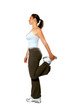 woman in athletic attire, doing her hamstring