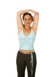 Female fitness trainer doing tricep stretch