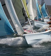 Bows of sailing boats racing downwind together