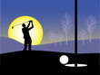 Golfeur au soleil couchant
