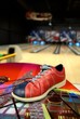a bowling shoe on a table in alley