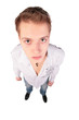 Boy in white shirt top perspective view