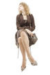 women with a bag sits on a chair
