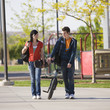 Teens couple walks