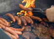 Close up of grilled meat and sausage, outdoor