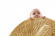 little baby hidden behind a big hat, portrait