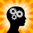 Gear Head Woman Profile Thinking on Yellow Orange Rays