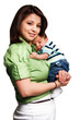 Mother holding & embracing infant child isolated