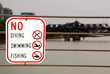 No Diving, Swimming, or Fishing Sign