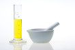 graduated cylinder and grinding mortar