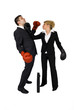 Businesswoman and businessman boxes around the suitcase.