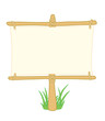 Wooden information board with grass on pillar