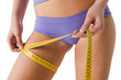 Girl measuring her thigh checking the result of diet.